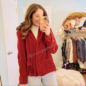 Vintage JM Collection Red Berry Velvet Velour Soft Comfy Blazer Jacket 14